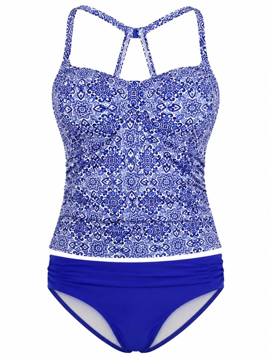 Lands' End Other - Lands’ End Tankini Swimsuit Set Blue and White Medallion Print Size 16